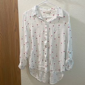 Jane and Delancey White and Floral Print Button Down Shirt Size Medium